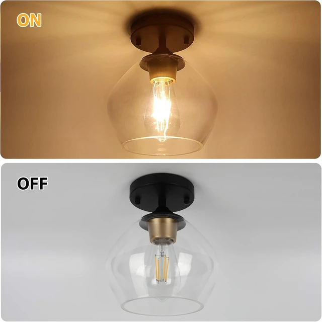 Alt view image 4 of 7 - BesLowe Modern Semi Flush Mount Ceiling Light with Clear Glass Shade, Black