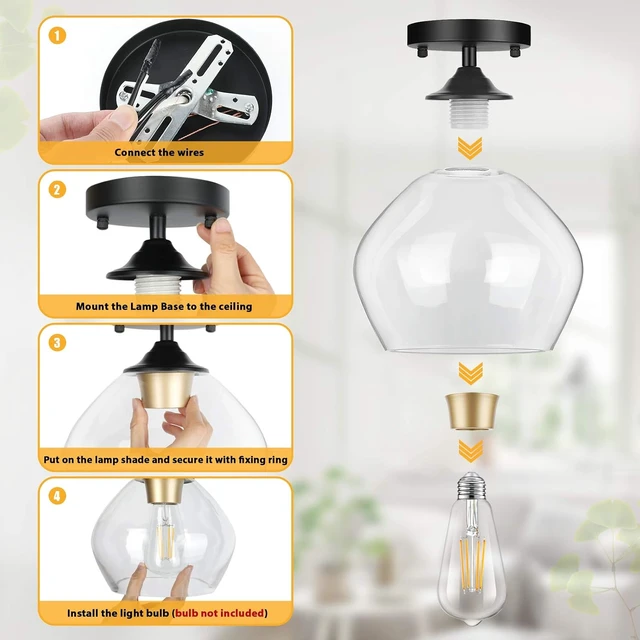 Alt view image 6 of 7 - BesLowe Modern Semi Flush Mount Ceiling Light with Clear Glass Shade, Black