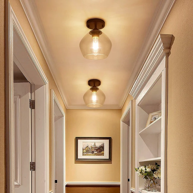 Alt view image 7 of 7 - BesLowe Modern Semi Flush Mount Ceiling Light with Clear Glass Shade, Black