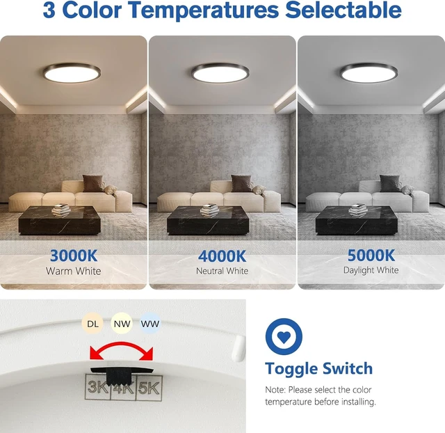 Alt view image 2 of 7 - 6 Pack 12 Inch Hardwired Dimmable LED Flush Mount Ceiling Light Fixtures, 24W 2640LM 3000K/4000K/5000K, House Upgrade Led Lights for Bedroom Hallway Laundry Room Rental Units, 240W Equiv., Black