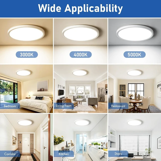 Alt view image 5 of 7 - 6 Pack 12 Inch Hardwired Dimmable LED Flush Mount Ceiling Light Fixtures, 24W 2640LM 3000K/4000K/5000K, House Upgrade Led Lights for Bedroom Hallway Laundry Room Rental Units, 240W Equiv., Black