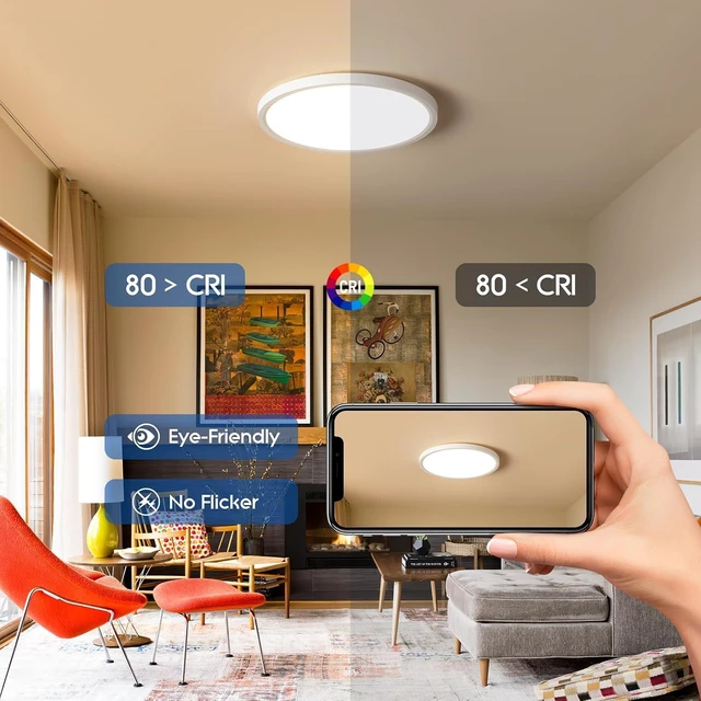 Alt view image 6 of 7 - 6 Pack 12 Inch Hardwired Dimmable LED Flush Mount Ceiling Light Fixtures, 24W 2640LM 3000K/4000K/5000K, House Upgrade Led Lights for Bedroom Hallway Laundry Room Rental Units, 240W Equiv., Black