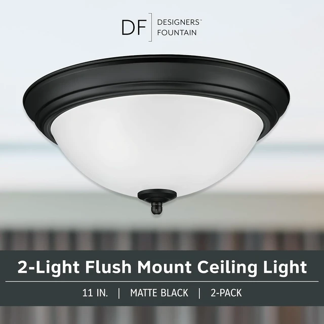 Alt view image 2 of 6 - Designers Fountain Flush Mount Ceiling Light, 11 Inch Frosted Glass Lighting Fixture for Kitchen, Bedroom, Bathroom, and Hallway, LED Bulbs Not Included, Matte Black