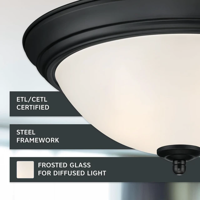 Alt view image 3 of 6 - Designers Fountain Flush Mount Ceiling Light, 11 Inch Frosted Glass Lighting Fixture for Kitchen, Bedroom, Bathroom, and Hallway, LED Bulbs Not Included, Matte Black