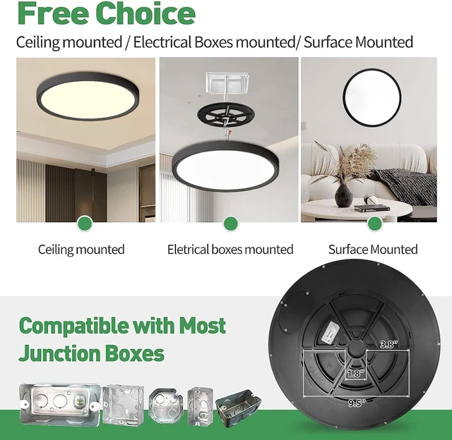 Alt view image 4 of 7 - 15.8Inch 4PK Black LED Flush Mount Ceiling Light,32W,3480LM,3CCT Selectable