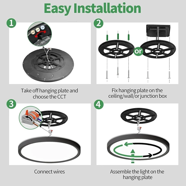 Alt view image 6 of 7 - 15.8Inch 4PK Black LED Flush Mount Ceiling Light,32W,3480LM,3CCT Selectable