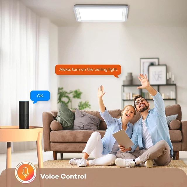 Alt view image 3 of 7 - Annaror Smart LED Ceiling Light WiFi, 13in RGB Flush Mount Lighting Fixture with Remote, Compatible with Alexa Google Home, Low Profile Ceiling Light for Bedroom, Kitchen, Square White