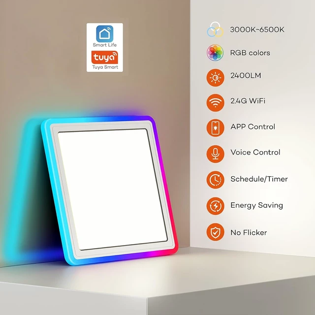 Alt view image 4 of 7 - Annaror Smart LED Ceiling Light WiFi, 13in RGB Flush Mount Lighting Fixture with Remote, Compatible with Alexa Google Home, Low Profile Ceiling Light for Bedroom, Kitchen, Square White