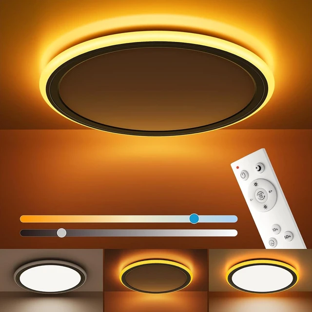 Main image of BLNAN 13in LED Flush Mount Ceiling Light Fixture with Remote Control, Dimmable Night Light 2000K, 3000K-6500K 24W Wired Low Profile Light for Bedroom, Kitchen, Living Room, Round Black