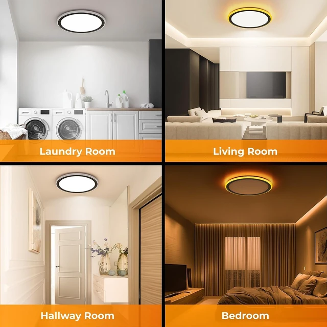 Alt view image 6 of 7 - BLNAN 13in LED Flush Mount Ceiling Light Fixture with Remote Control, Dimmable Night Light 2000K, 3000K-6500K 24W Wired Low Profile Light for Bedroom, Kitchen, Living Room, Round Black