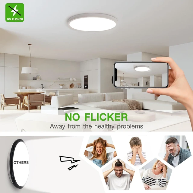 Alt view image 6 of 7 - 2 Pack 12 Inch LED Flush Mount Ceiling Light Fixture, 24 W 2640LM, Hardwired Dimmable CCT 3000K/4000K/5000K, Round Flat Panel Light for Bedroom, 0.7Inch Thin Mod