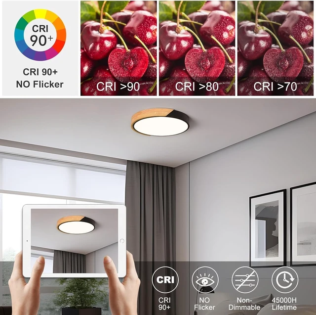 Alt view image 2 of 7 - Modern LED Ceiling Light, Minimalist Wood Flush Mount Ceiling Light Fixture, 4000K Not Dimmable, Circle Lighting Lamp with Acrylic Lampshade for Bedroom Laundry Room Hallway (Black,11.8")