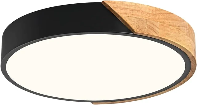 Alt view image 4 of 7 - Modern LED Ceiling Light, Minimalist Wood Flush Mount Ceiling Light Fixture, 4000K Not Dimmable, Circle Lighting Lamp with Acrylic Lampshade for Bedroom Laundry Room Hallway (Black,11.8")
