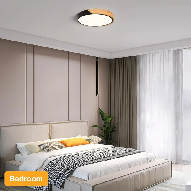 Alt view image 5 of 7 - Modern LED Ceiling Light, Minimalist Wood Flush Mount Ceiling Light Fixture, 4000K Not Dimmable, Circle Lighting Lamp with Acrylic Lampshade for Bedroom Laundry Room Hallway (Black,11.8")