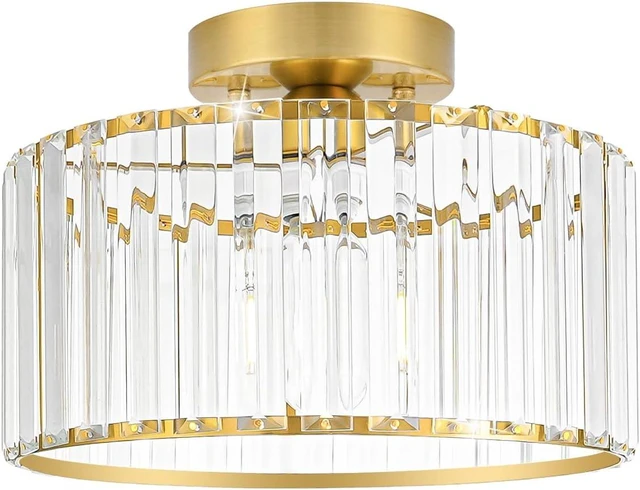 Main image of Crystal Ceiling Light Fixture, Modern Semi Flush Mount Ceiling Light, Gold Hallway Lighting Fixtures Chandelier for Kitchen, Close To Ceiling Light Fixtures for Entryway Bedroom, 1-Light, 11Inch