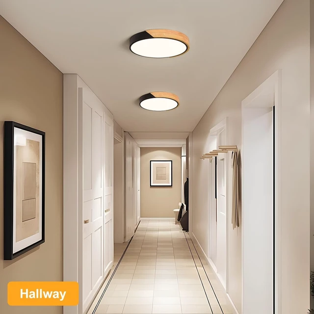 Alt view image 7 of 7 - Modern LED Ceiling Light, Minimalist Wood Flush Mount Ceiling Light Fixture, 4000K Not Dimmable, Circle Lighting Lamp with Acrylic Lampshade for Bedroom Laundry Room Hallway (Black,11.8")