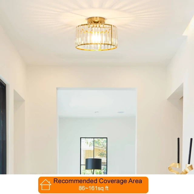 Alt view image 2 of 7 - Crystal Ceiling Light Fixture, Modern Semi Flush Mount Ceiling Light, Gold Hallway Lighting Fixtures Chandelier for Kitchen, Close To Ceiling Light Fixtures for Entryway Bedroom, 1-Light, 11Inch