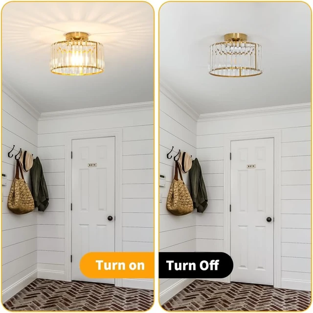 Alt view image 7 of 7 - Crystal Ceiling Light Fixture, Modern Semi Flush Mount Ceiling Light, Gold Hallway Lighting Fixtures Chandelier for Kitchen, Close To Ceiling Light Fixtures for Entryway Bedroom, 1-Light, 11Inch