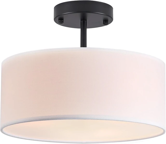 Main image of Bargeni Semi Flush Mount Ceiling Light,13" Black Drum Ceiling Light Fixture