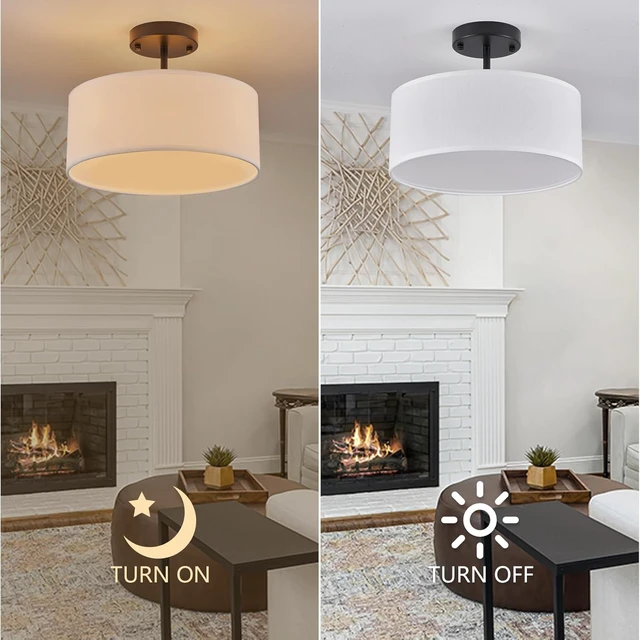 Alt view image 4 of 7 - Bargeni Semi Flush Mount Ceiling Light,13" Black Drum Ceiling Light Fixture