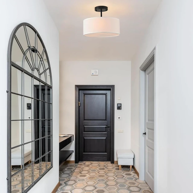 Alt view image 6 of 7 - Bargeni Semi Flush Mount Ceiling Light,13" Black Drum Ceiling Light Fixture
