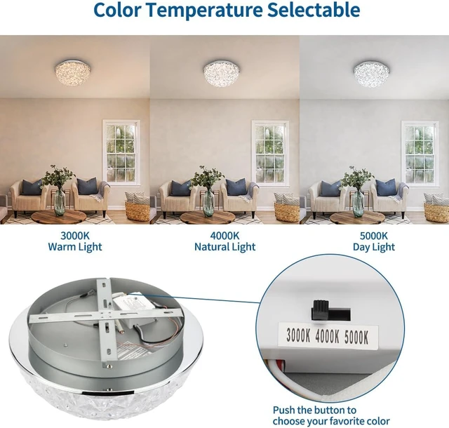 Alt view image 3 of 7 - DAKASON 12in LED Crystal Chandelier Flush Mount, 3000K/4000K/5000K 3CCT
