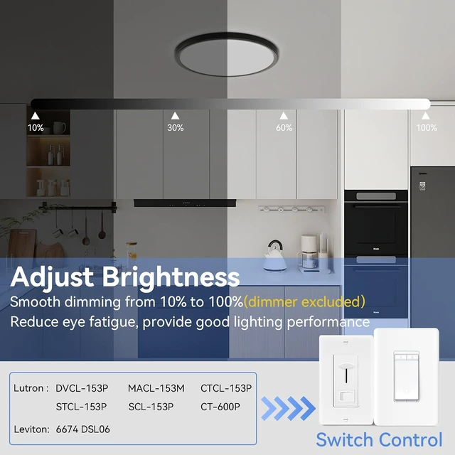 Alt view image 2 of 7 - 6 Pack 12 Inch Dimmable LED Flush Mount Ceiling Light Fixture 28W 3200LM 5 Color Temperature in One Super Slim Round Ceiling Lamp Low Profile Ceiling Lights for Living Bedroom Kitchen Laundry Black
