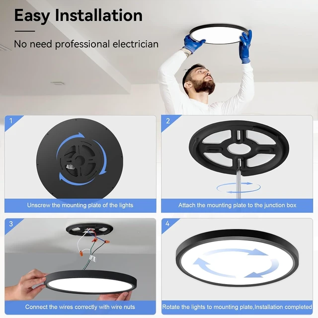 Alt view image 6 of 7 - 6 Pack 12 Inch Dimmable LED Flush Mount Ceiling Light Fixture 28W 3200LM 5 Color Temperature in One Super Slim Round Ceiling Lamp Low Profile Ceiling Lights for Living Bedroom Kitchen Laundry Black