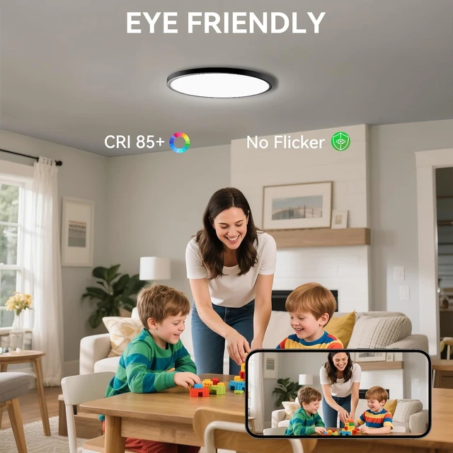 Alt view image 7 of 7 - 6 Pack 12 Inch Dimmable LED Flush Mount Ceiling Light Fixture 28W 3200LM 5 Color Temperature in One Super Slim Round Ceiling Lamp Low Profile Ceiling Lights for Living Bedroom Kitchen Laundry Black