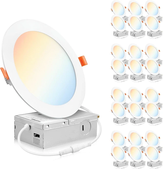 Main image of PARMIDA 24 Pack 6 Inch LED Recessed Ceiling Light 5CCT Ultra-Thin ETL