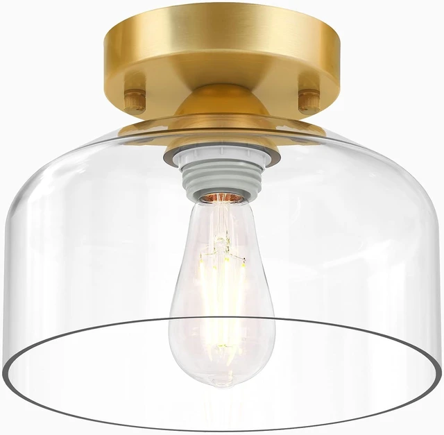 Main image of Semi Flush Mount Ceiling Light Brushed Gold - Clear Glass Pendant Lamp Shade, Modern Farmhouse Light Fixture for Hallway Corridor Kitchen Entryway Bedroom, Bulb Not Included