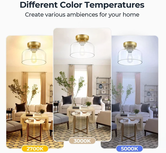 Alt view image 7 of 7 - Semi Flush Mount Ceiling Light Brushed Gold - Clear Glass Pendant Lamp Shade, Modern Farmhouse Light Fixture for Hallway Corridor Kitchen Entryway Bedroom, Bulb Not Included