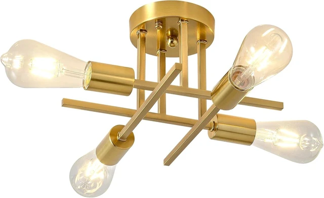 Main image of EGM Semi Flush Mount Ceiling Light 4-Light Gold Sputnik Chandelier, 1-Pack