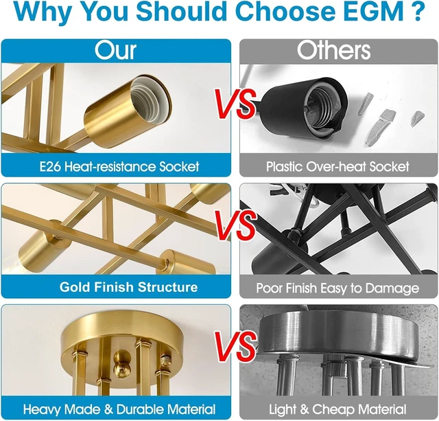 Alt view image 3 of 4 - EGM Semi Flush Mount Ceiling Light 4-Light Gold Sputnik Chandelier, 1-Pack