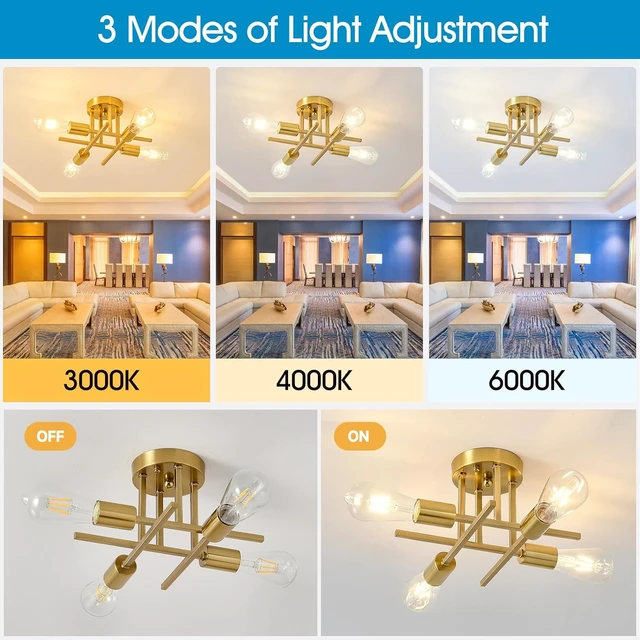 Alt view image 4 of 4 - EGM Semi Flush Mount Ceiling Light 4-Light Gold Sputnik Chandelier, 1-Pack