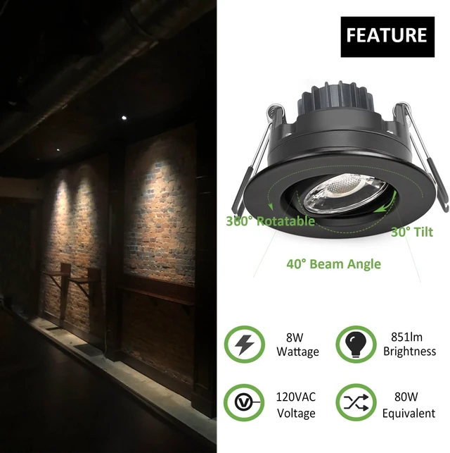 Alt view image 2 of 7 - POPANU 3 Inch LED Recessed Lights 6 Pack,Adjustable Gimbal Downlight, Black
