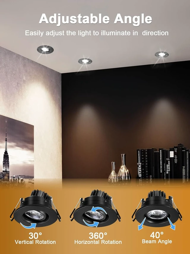 Alt view image 7 of 7 - POPANU 3 Inch LED Recessed Lights 6 Pack,Adjustable Gimbal Downlight, Black