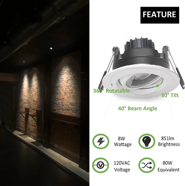 Alt view image 3 of 7 - POPANU 3 Inch Gimbal LED Recessed Lights 6 Pack,Adjustable Downlight, White