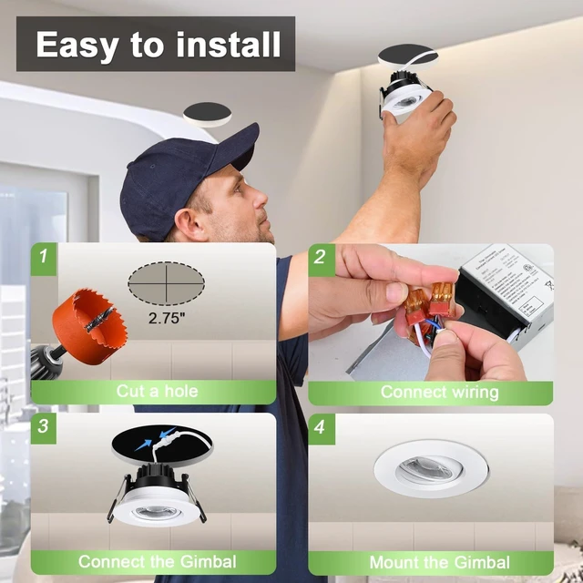 Alt view image 5 of 7 - POPANU 3 Inch LED Recessed Lights 6 Pack,Adjustable Gimbal Downlight, Black