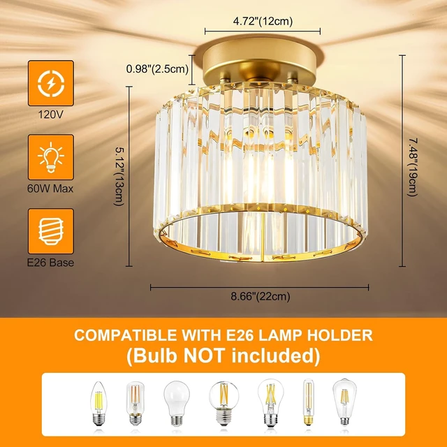 Alt view image 2 of 7 - Crystal Gold Semi Flush Ceiling Light 8.66 Inch