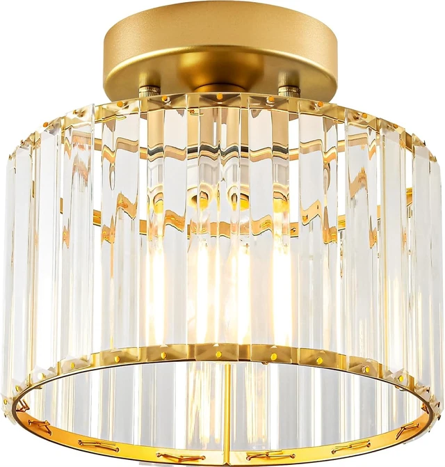 Main image of Crystal Gold Semi Flush Ceiling Light 8.66 Inch