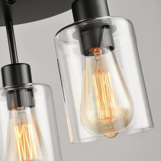 Alt view image 2 of 7 - 3-Light Industrial Farmhouse Black Matte Light Fixtures Ceiling Mount, with Clear Glass Shades Semi Flush Mount Ceiling Light, for Hallway Fixtures Kitchen, Foyer
