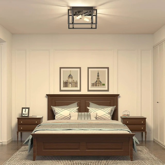 Alt view image 6 of 6 - 2-Light Flush Mount Ceiling Light Fixture, Industrial Black Metal Ceiling Light, Modern Rectangle Close to Ceiling Light for Hallway, Kitchen, Entryway