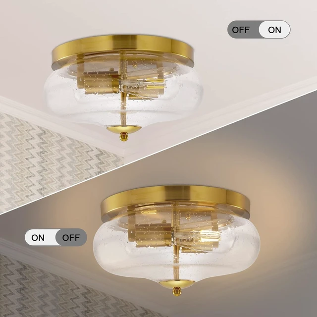 Alt view image 2 of 7 - Darkaway Ceiling Light Fixtures Flush Mount, Indoor Outdoor Ceiling Light with Seeded Glass Shade for Hallway, Kitchen, Bedroom, Porch, Gold