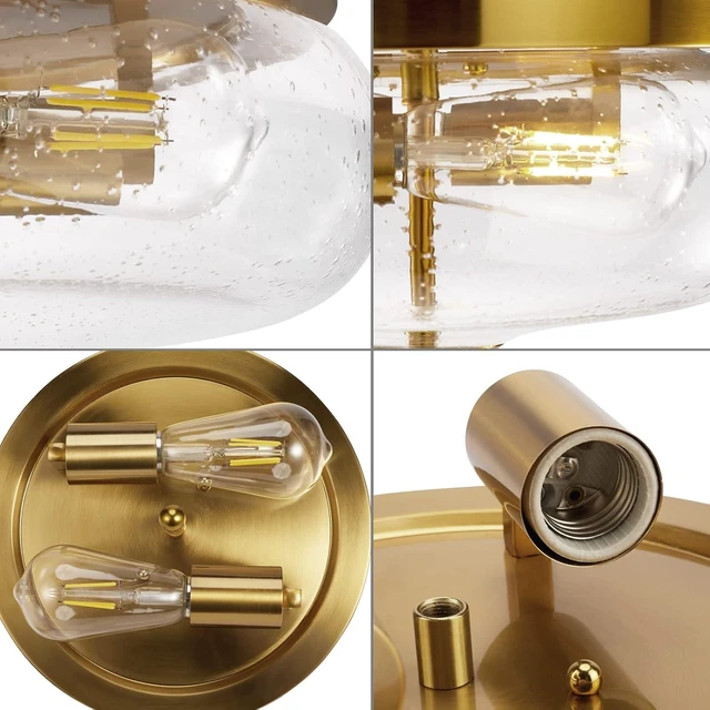 Alt view image 3 of 7 - Darkaway Ceiling Light Fixtures Flush Mount, Indoor Outdoor Ceiling Light with Seeded Glass Shade for Hallway, Kitchen, Bedroom, Porch, Gold