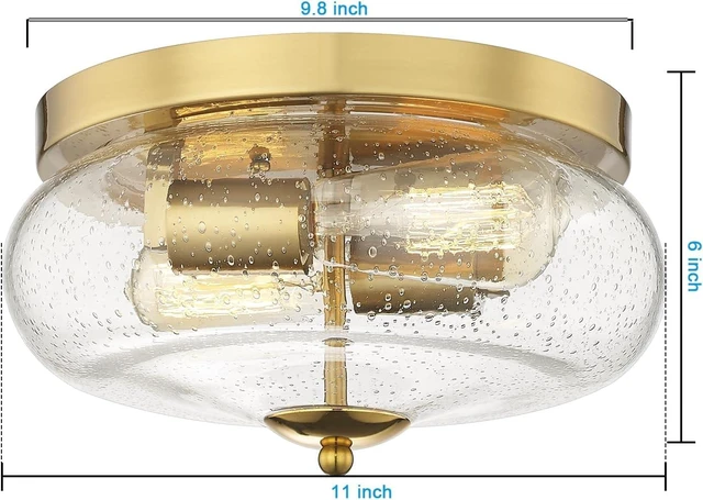 Alt view image 4 of 7 - Darkaway Ceiling Light Fixtures Flush Mount, Indoor Outdoor Ceiling Light with Seeded Glass Shade for Hallway, Kitchen, Bedroom, Porch, Gold