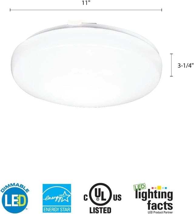 Alt view image 3 of 5 - Lithonia Lighting 11" Round LED Flush Mount Ceiling Light, 4000K, Dimmable