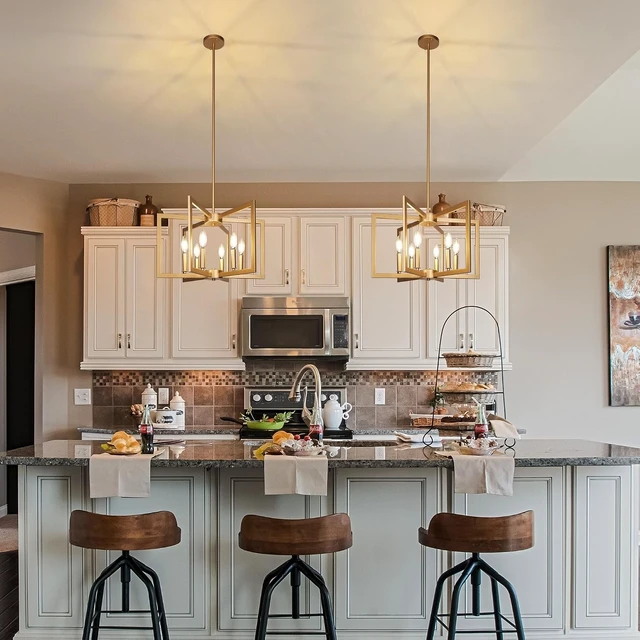 Alt view image 2 of 7 - Klgxnrd 6-Light Gold Pendant Light, Modern Farmhouse Dining Room Light Fixtures Over Table, Industrial Metal Geometric Kitchen Chandelier for Entryway Hallway Foyer Bedroom