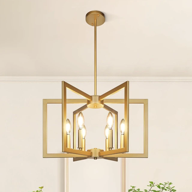 Main image of Klgxnrd 6-Light Gold Pendant Light, Modern Farmhouse Dining Room Light Fixtures Over Table, Industrial Metal Geometric Kitchen Chandelier for Entryway Hallway Foyer Bedroom