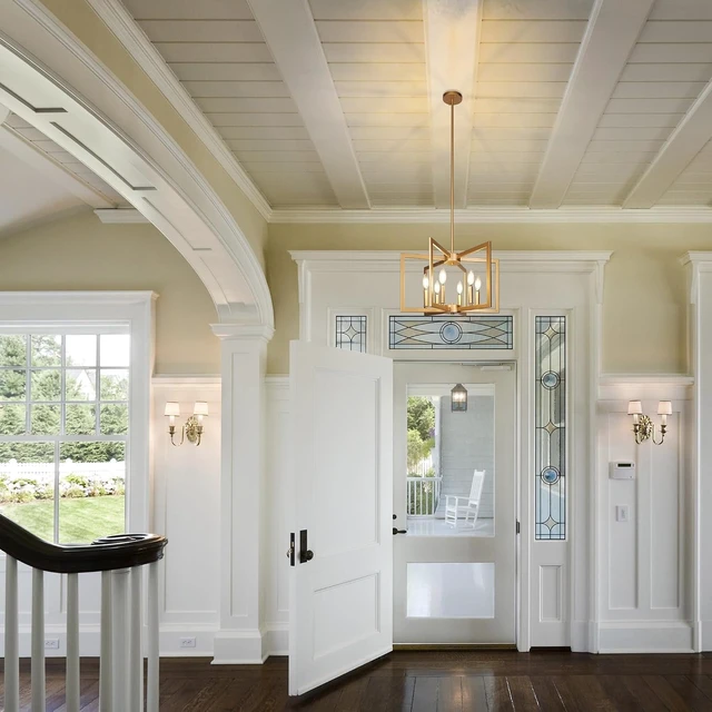 Alt view image 3 of 7 - Klgxnrd 6-Light Gold Pendant Light, Modern Farmhouse Dining Room Light Fixtures Over Table, Industrial Metal Geometric Kitchen Chandelier for Entryway Hallway Foyer Bedroom